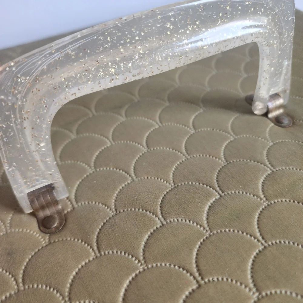 MCM VINTAGE Gold Metallic Quilted Vinyl Sewing Craft Box Lucite Handle